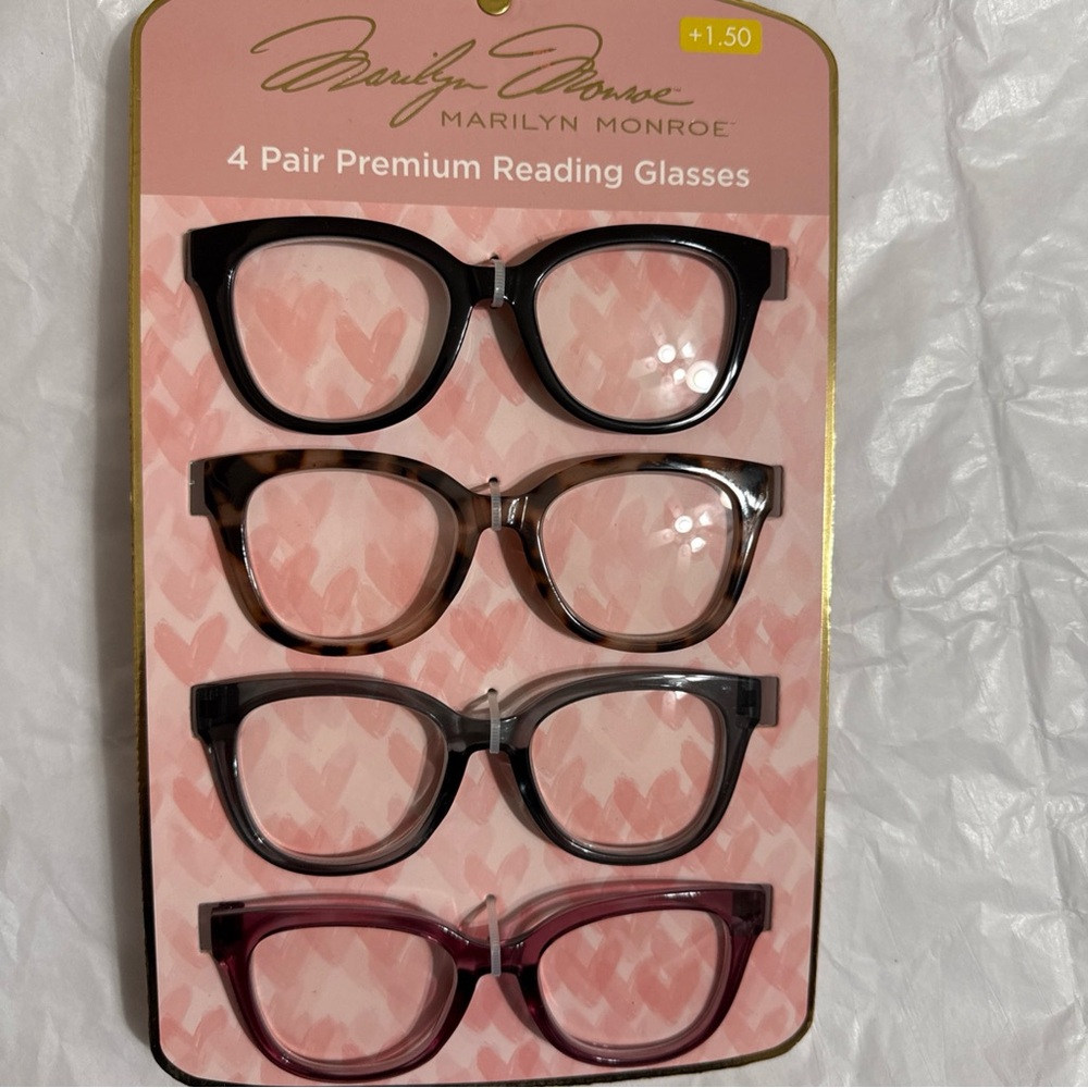 Marilyn Monroe Premium Reading Glasses Set - 4 - Pack +1.50 Black, Brown, Pink